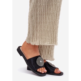 S.Barski Chanclas para mujeres de tacón plano con un adorno S. Barski KV51-013 Negro 1