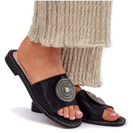 S.Barski Chanclas para mujeres de tacón plano con un adorno S. Barski KV51-013 Negro 9