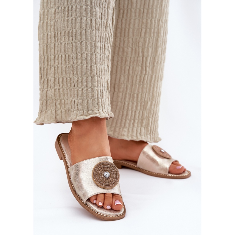 S.Barski Flip de mujeres de tacón plano con un adorno de S. Barski KV51-013 Zloty dorado 2