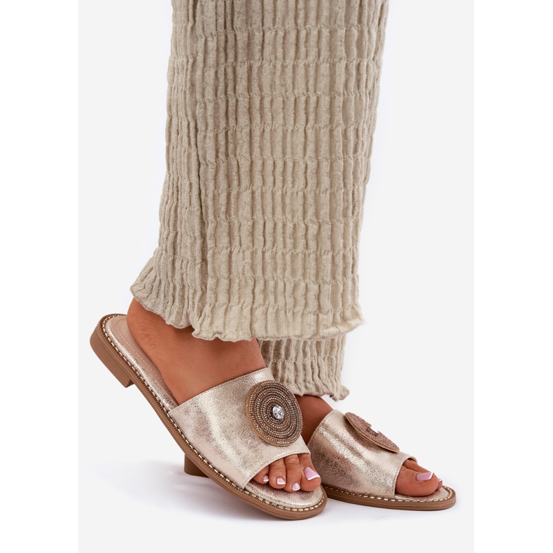 S.Barski Flip de mujeres de tacón plano con un adorno de S. Barski KV51-013 Zloty dorado 1