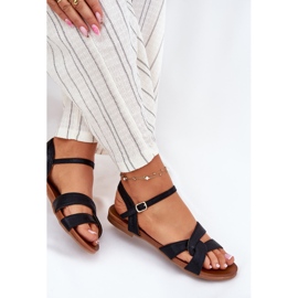 S.Barski Sandalias para mujeres planas y brillantes S. Barski KV51-022 Negro 6