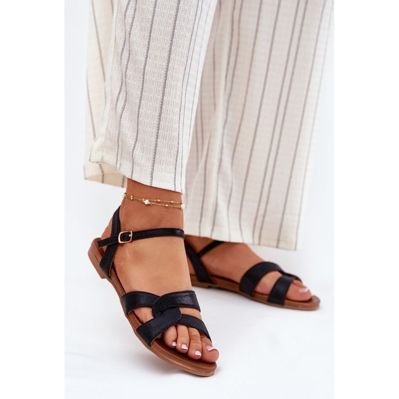 S.Barski Sandalias para mujeres planas y brillantes S. Barski KV51-022 Negro 2