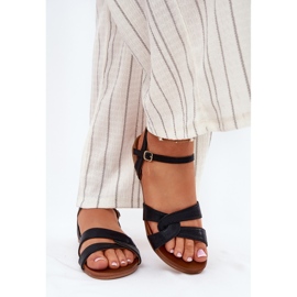 S.Barski Sandalias para mujeres planas y brillantes S. Barski KV51-022 Negro 3