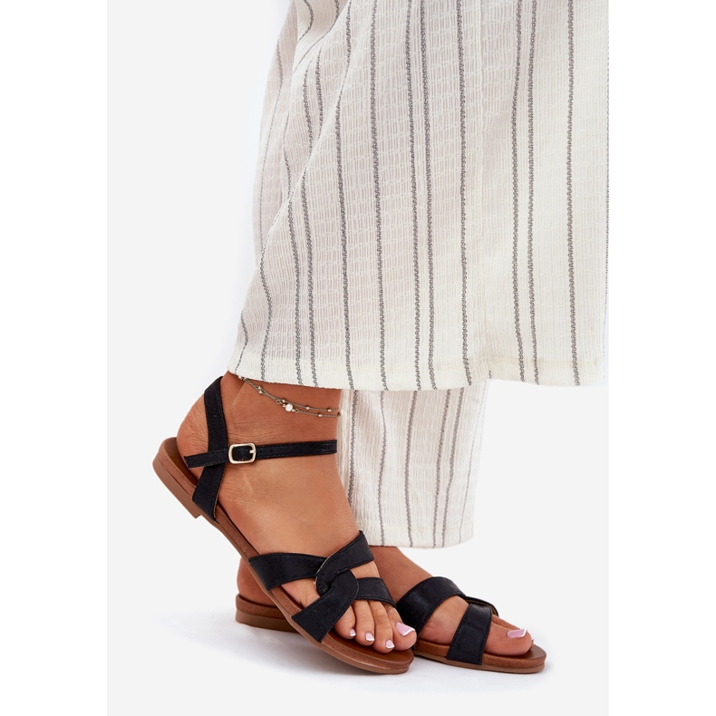 S.Barski Sandalias para mujeres planas y brillantes S. Barski KV51-022 Negro 1