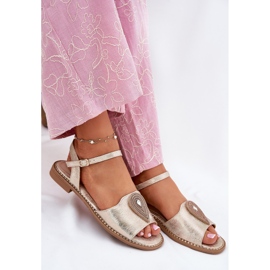 S.Barski Sandalias de tacón plano para mujeres con un adorno de S. Barski KV51-098 Zloty dorado 6
