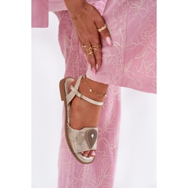 S.Barski Sandalias de tacón plano para mujeres con un adorno de S. Barski KV51-098 Zloty dorado 5
