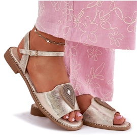 S.Barski Sandalias de tacón plano para mujeres con un adorno de S. Barski KV51-098 Zloty dorado 8