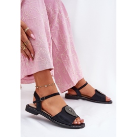 S.Barski Sandalias de tacón plano para mujeres con un adorno S. Barski KV51-098 Negro 5