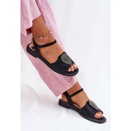 S.Barski Sandalias de tacón plano para mujeres con un adorno S. Barski KV51-098 Negro 7