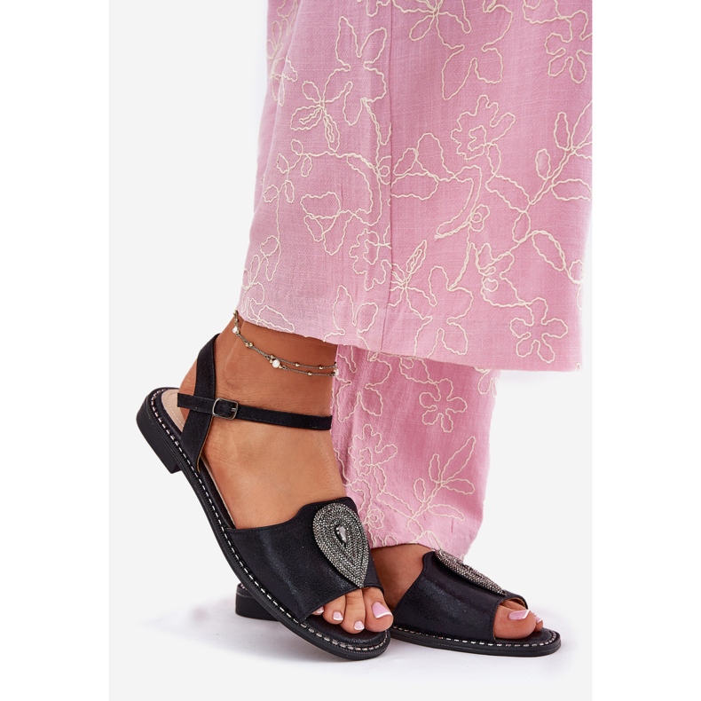 S.Barski Sandalias de tacón plano para mujeres con un adorno S. Barski KV51-098 Negro 1