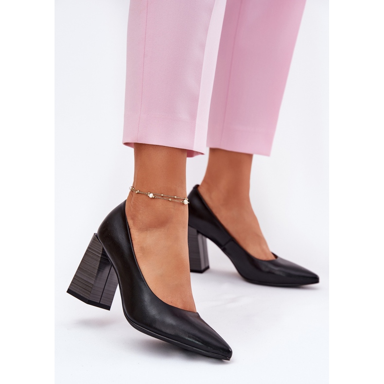 EVento Zapatos de tacón de piel con tacón alto Negro 2