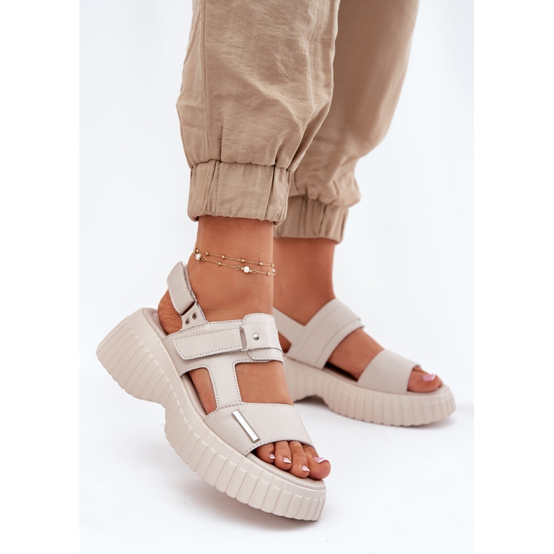 EVento Sandalias de cuero para mujeres en la plataforma beige 2