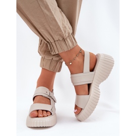 EVento Sandalias de cuero para mujeres en la plataforma beige 3