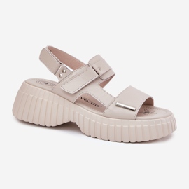 EVento Sandalias de cuero para mujeres en la plataforma beige 4