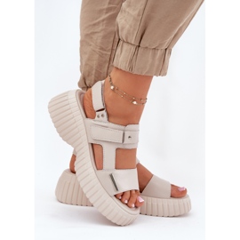 EVento Sandalias de cuero para mujeres en la plataforma beige 5