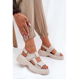 EVento Sandalias de cuero para mujeres en la plataforma beige 7