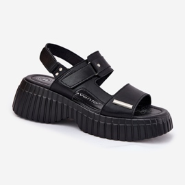 EVento Sandalias de cuero para mujeres en la plataforma negra negro 4
