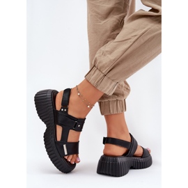 EVento Sandalias de cuero para mujeres en la plataforma negra negro 5