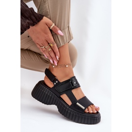EVento Sandalias de cuero para mujeres en la plataforma negra negro 6