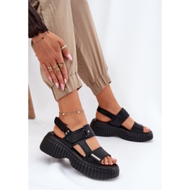EVento Sandalias de cuero para mujeres en la plataforma negra negro 7