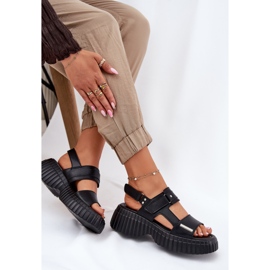 EVento Sandalias de cuero para mujeres en la plataforma negra negro 8