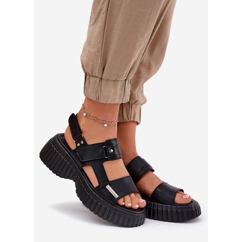 EVento Sandalias de cuero para mujeres en la plataforma negra negro 1