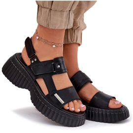EVento Sandalias de cuero para mujeres en la plataforma negra negro 9