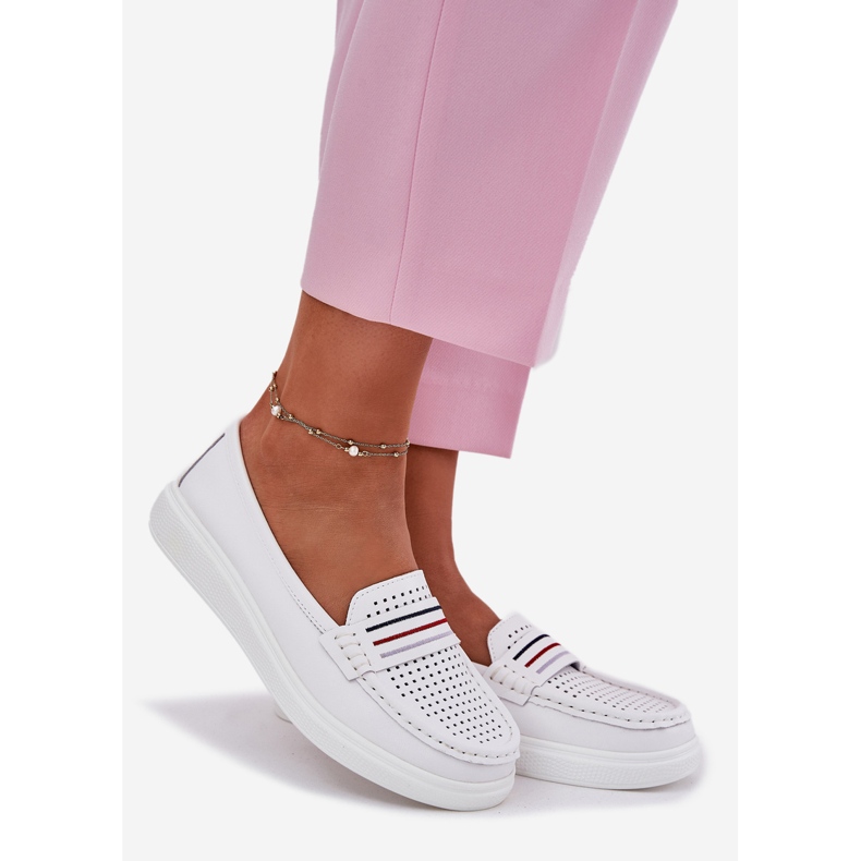 EVento Mocasines de cuero para mujeres blancos 1