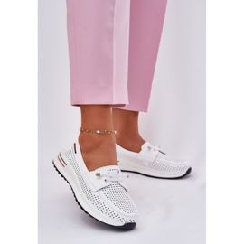 EVento Zapatos de cuero para mujeres en la plataforma Openwork White blanco 2