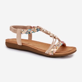 EVento Sandalias para mujeres con alfileres y rayas tejidas beige 4