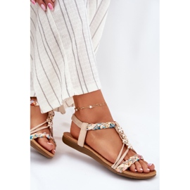 EVento Sandalias para mujeres con alfileres y rayas tejidas beige 7