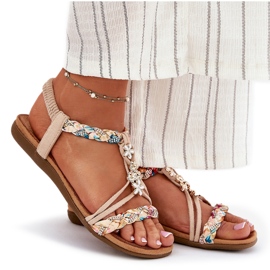 EVento Sandalias para mujeres con alfileres y rayas tejidas beige 8