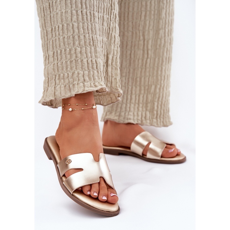 EVento Aletas planas para mujeres con cuero dorado de cuero ecológico 2