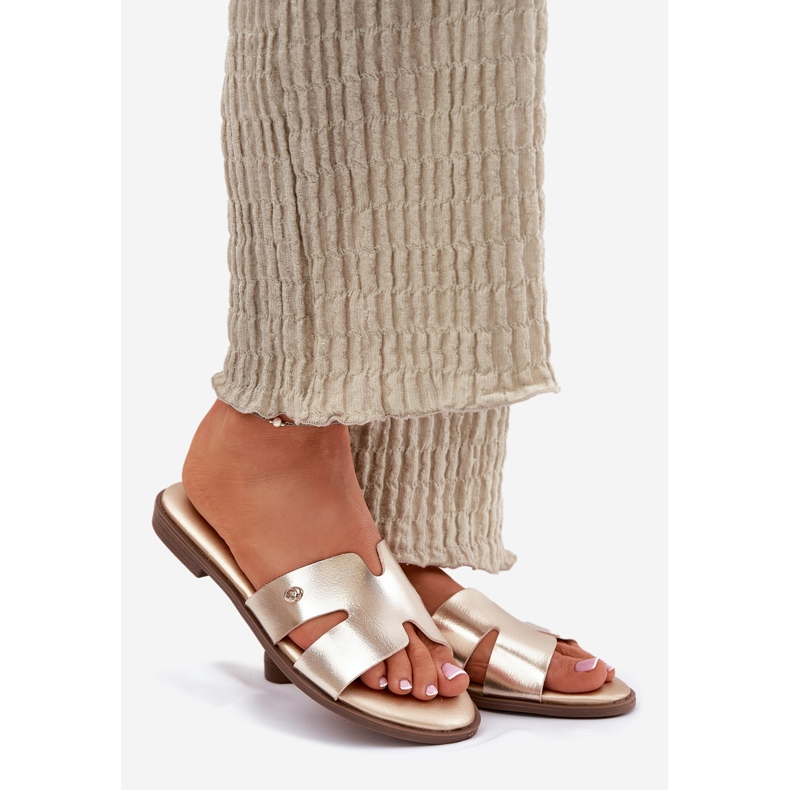 EVento Aletas planas para mujeres con cuero dorado de cuero ecológico 1