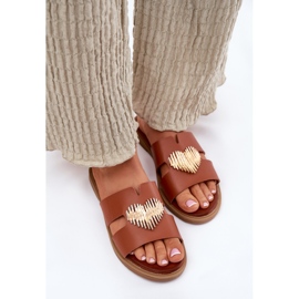 EVento Chanclas de mujer plana con un camello de decoración dorado marrón 3