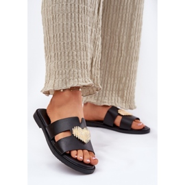 EVento Chanclas de mujer plana con una decoración dorada negra negro 2