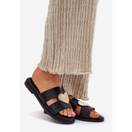 EVento Chanclas de mujer plana con una decoración dorada negra negro 1