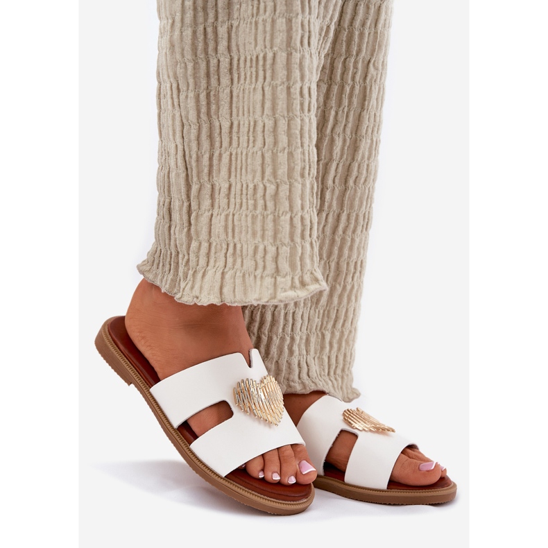 EVento Chanclas de mujer plana con una decoración dorada blanca blanco 1