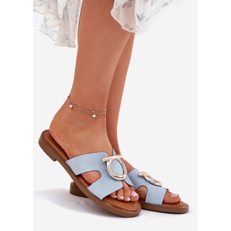 Vinceza Chanclas de mujer plana con una decoración Vincez 17381 azul 1