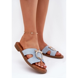 Vinceza Chanclas de mujer plana con una decoración Vincez 17381 azul 2