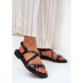Sandalias planas con rayas negras decorativas Vinceza 17379 negro 2