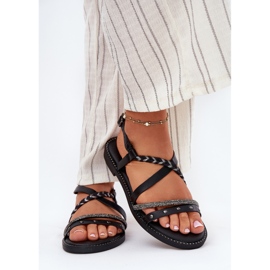 Sandalias planas con rayas negras decorativas Vinceza 17379 negro 3