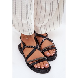 Sandalias planas con rayas negras decorativas Vinceza 17379 negro 5