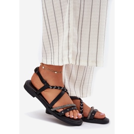 Sandalias planas con rayas negras decorativas Vinceza 17379 negro 1