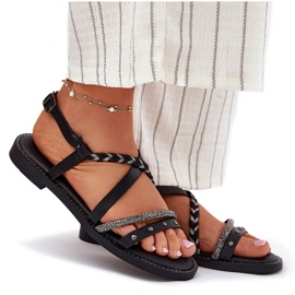 Sandalias planas con rayas negras decorativas Vinceza 17379 negro 8
