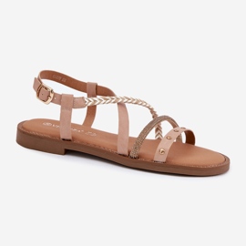 Sandalias planas con rayas decorativas de Vinceza 17379 beige 4