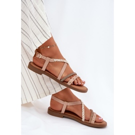 Sandalias planas con rayas decorativas de Vinceza 17379 beige 7