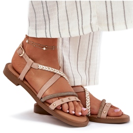 Sandalias planas con rayas decorativas de Vinceza 17379 beige 8