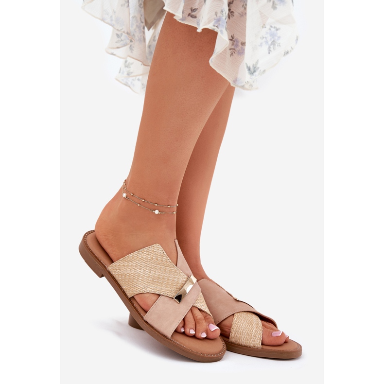 Tacones planos para mujeres con un beige decorativo Vinceza 17385 1