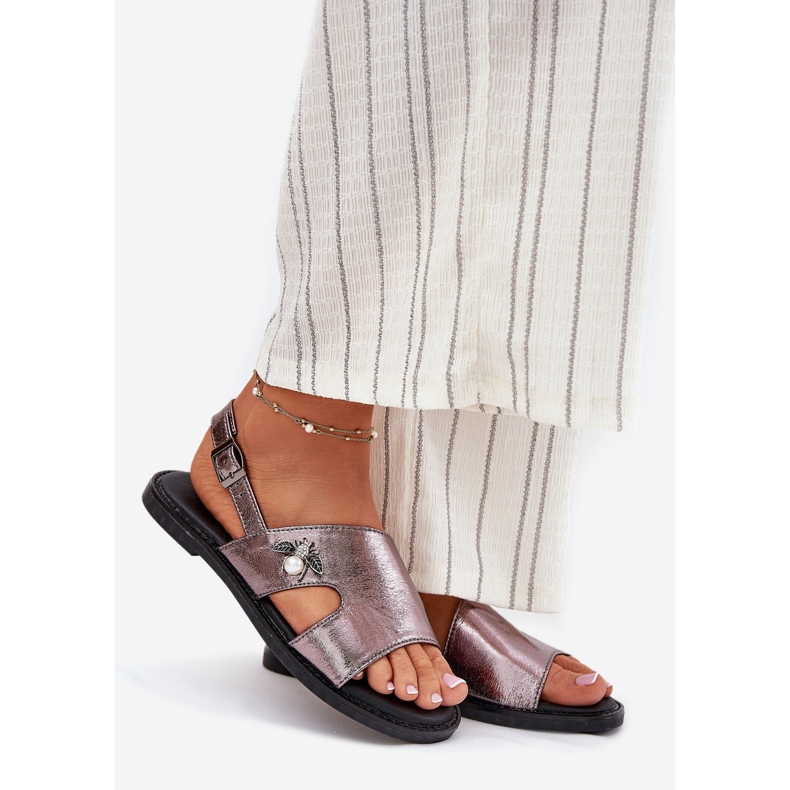 Sandalias de mujeres planas con un decorativo Vinceza 17378 Detalles de plata 1